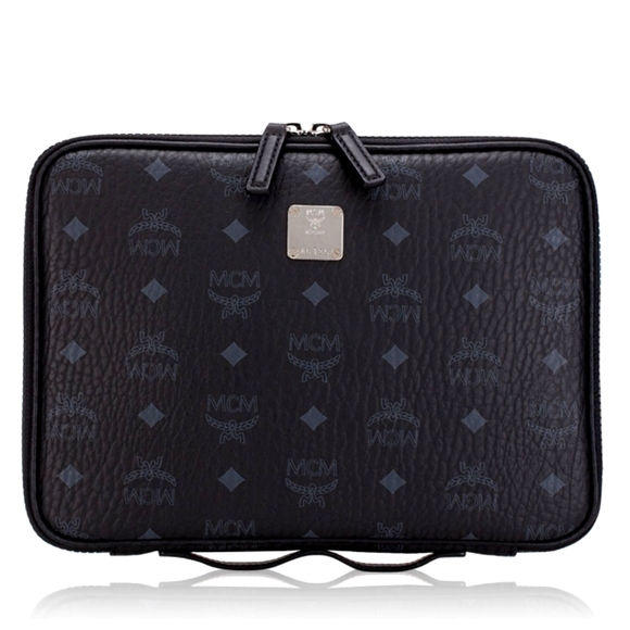 Unisex MCM Black Laptop Bag with Monogram Print